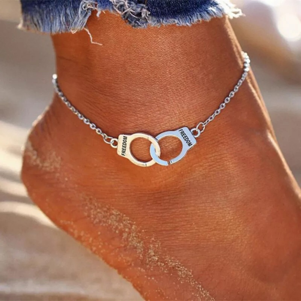 🎉 New Handcuff Silver Plated Anklet Ankle Bracelet